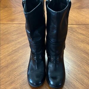 Harley-Davidson Black Combat Boots with Knee-High Design and Rounded Toe